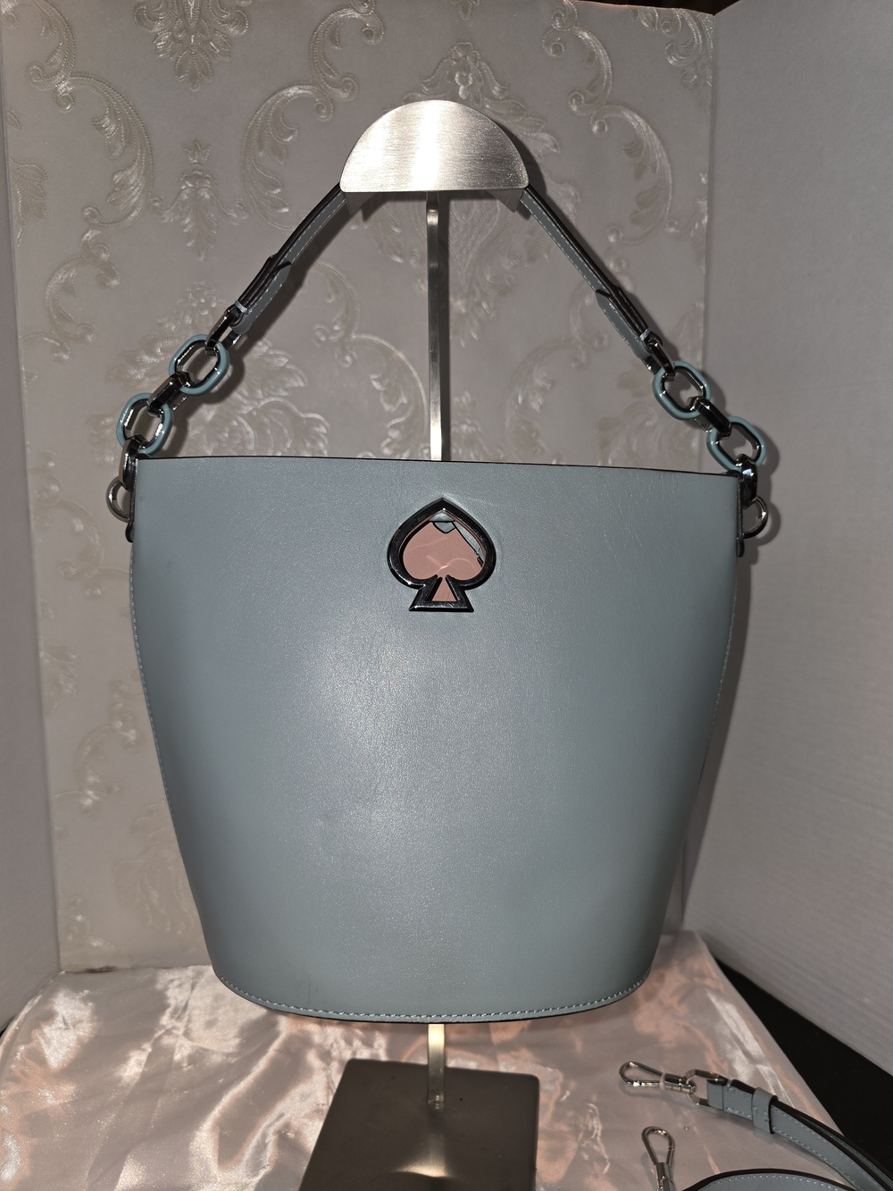 Kate Spade Blue Leather Bucket Bag with Spade Emblem